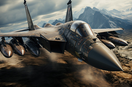 Military jet fighter in the sky., a Transportation Photo by AS photostudio