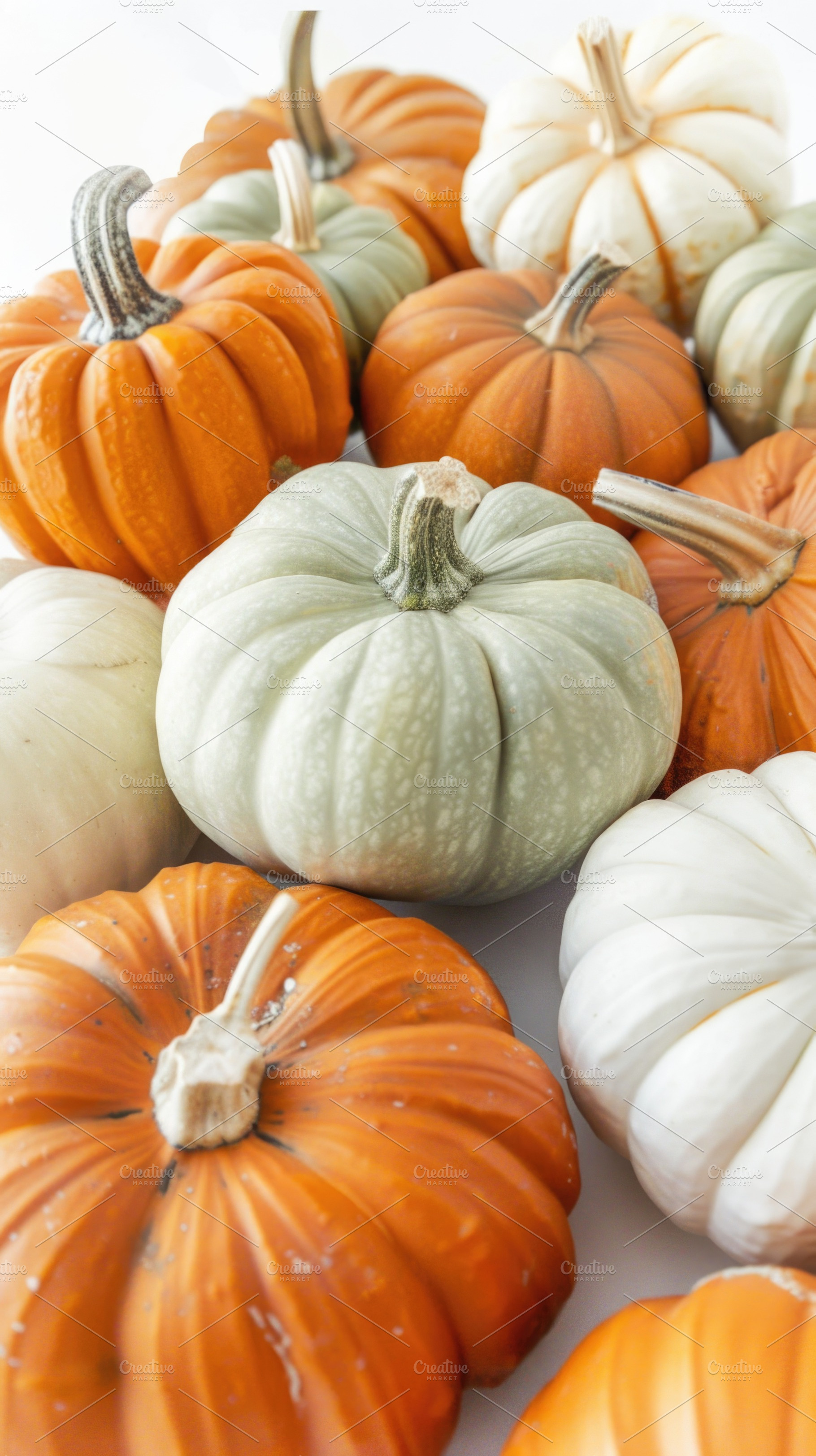 Autumn pumpkin assortment in orange white and green, a Nature Photo by José Manuel Gelpi
