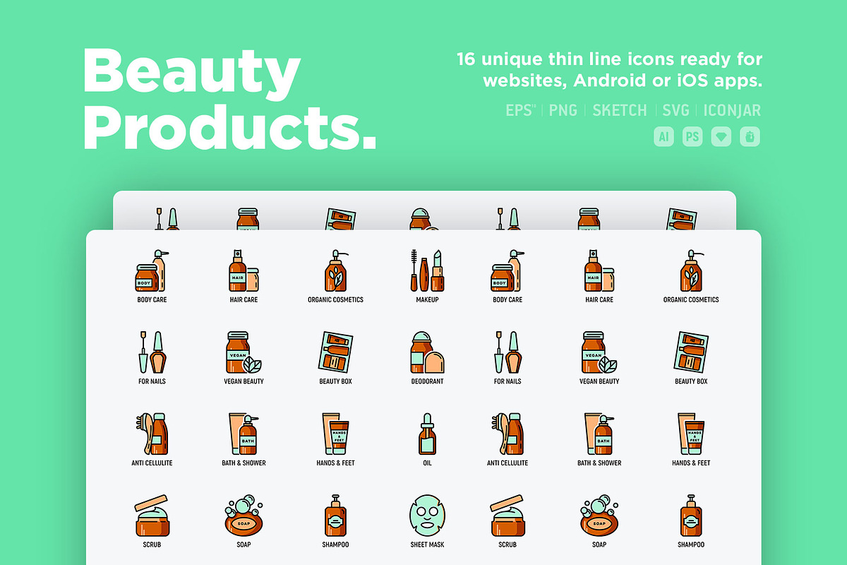 Beauty Products | 20 Thin Line Icons, an Outline Icon by Alex Blogoodf (Photo 2 of 11)