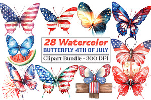 Watercolor Butterfly 4th Of July, an Illustration by DreamCafeArt