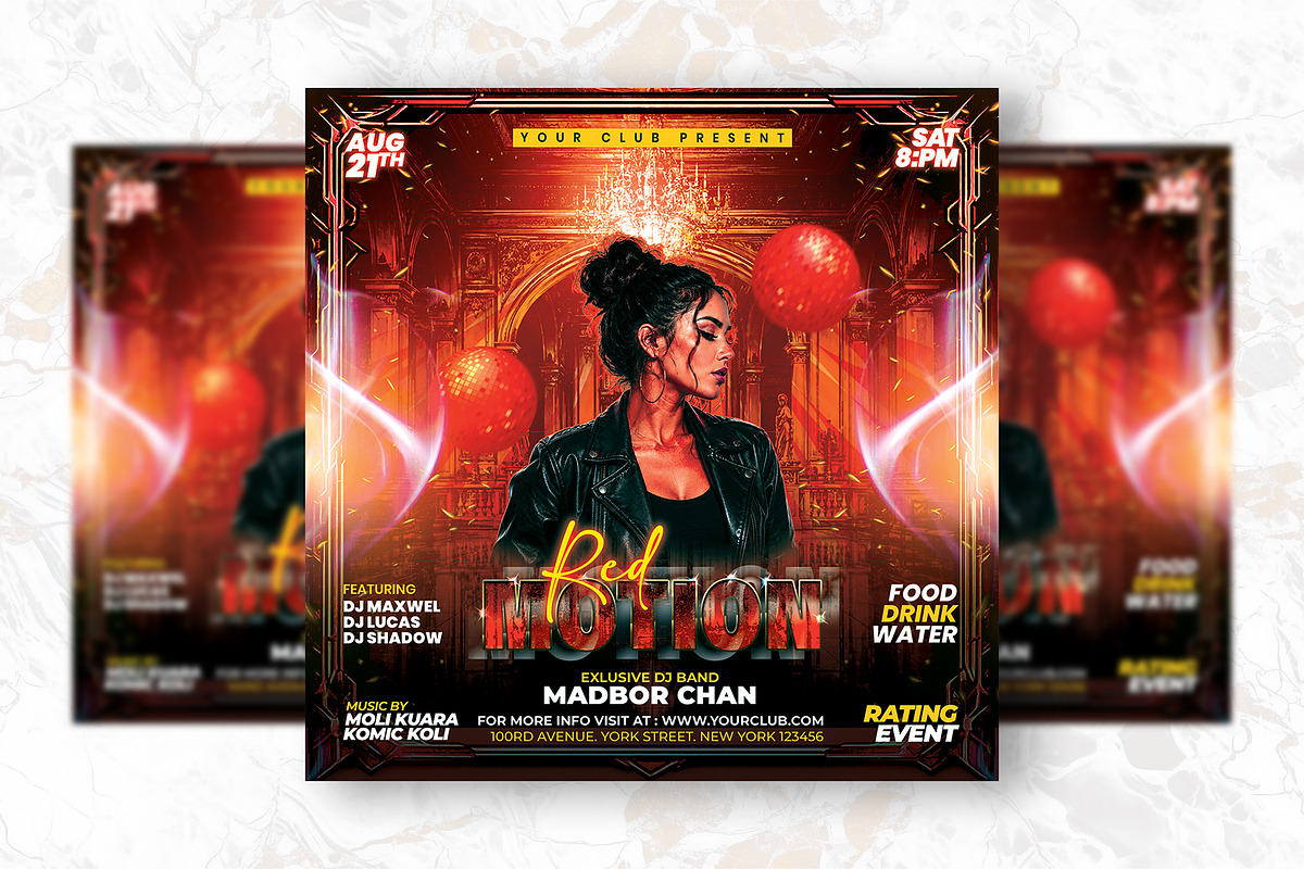 Red Motion Party Flyer Design, a Flyer Template by Shajib Shikder (Photo 2 of 2)