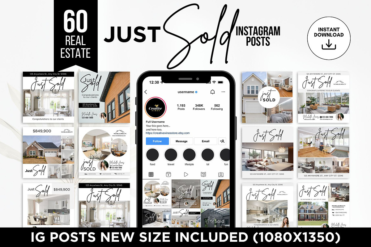 Just Sold Real Estate Instagram Post, a Social Media Template by CreativeVinesStore (Photo 1 of 6)