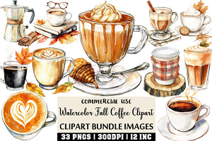 Watercolor Fall Coffee Clipart, an Illustration by Craft Nest