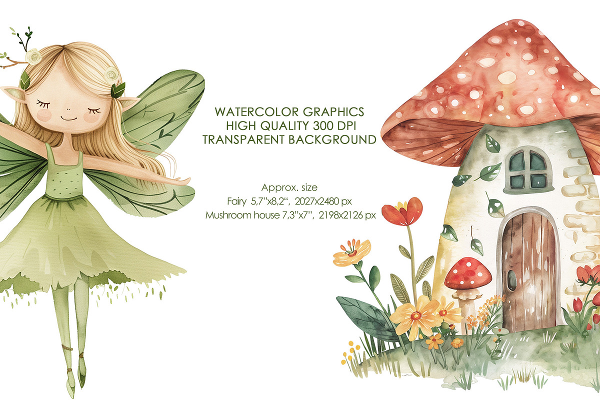 Watercolor Green Fairy clipart., an Object Graphic by AquarelleSpace (Photo 4 of 4)