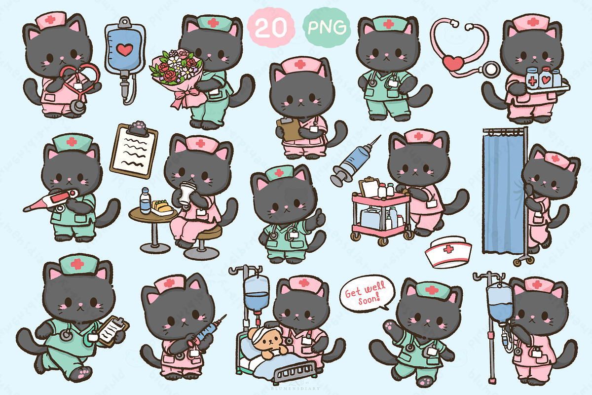 Cute Nurse Cat Clipart, an Animal Illustration by Blumensdiary (Photo 2 of 6)