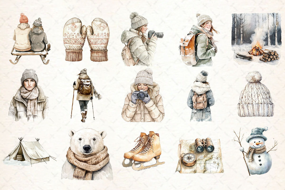 Watercolor Rustic Winter Clipart, an Illustration by Libby Wishes (Photo 6 of 7)