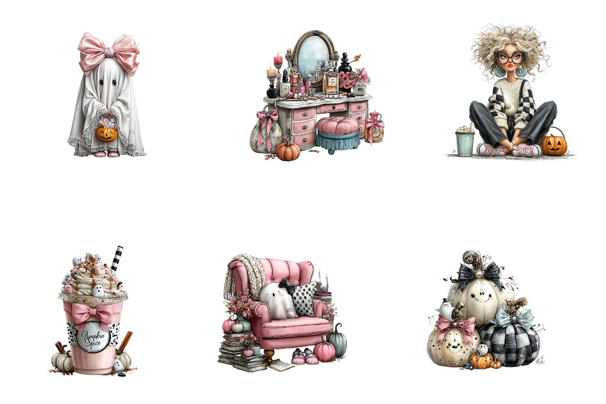 Preppy Halloween Clipart Bundle, a Seasonal Illustration by CreationArt (Photo 3 of 5)