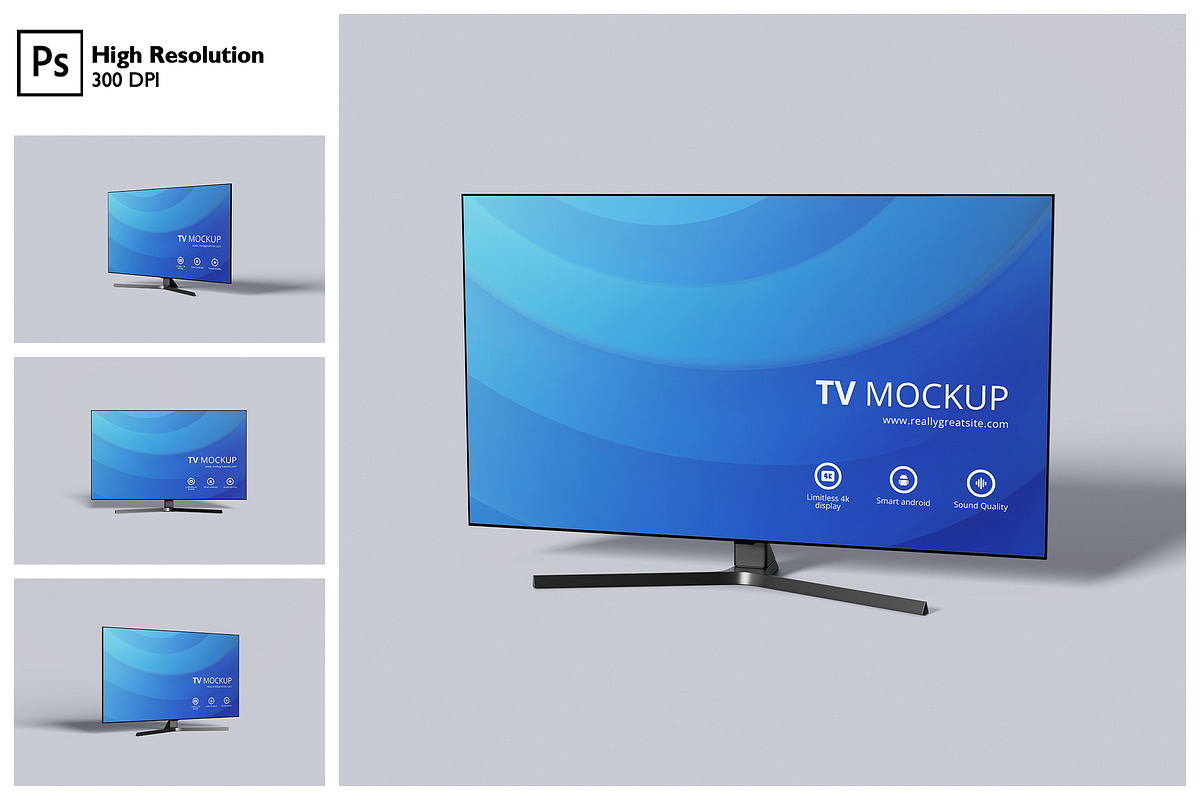 Smart TV Screen Mockup Set, a Wearable Device Mockup by Gatamotion (Photo 1 of 5)