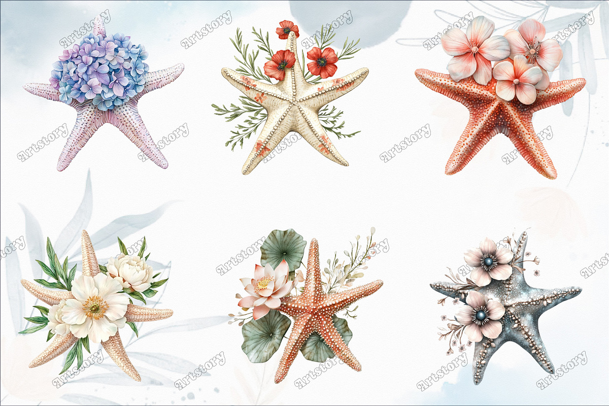 Starfish with Flowers Clipart, an Illustration by designcity5 (Photo 3 of 5)