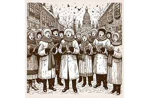 Christmas carolers singing in winter, an Illustration by AlexArt