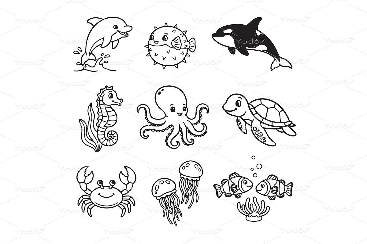 Set of marine life, an Animal Illustration by yod67