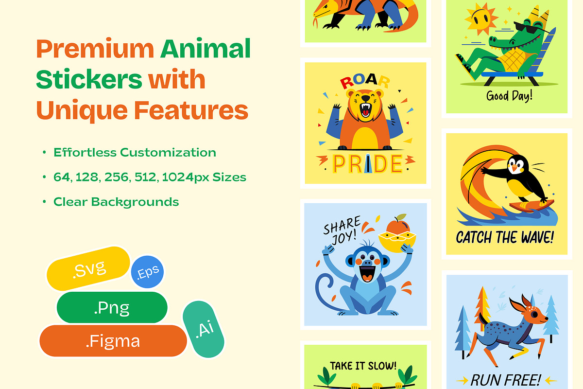 Cute Safari Animal Stickers, an Emoji Icon by Vectors Market (Photo 2 of 9)