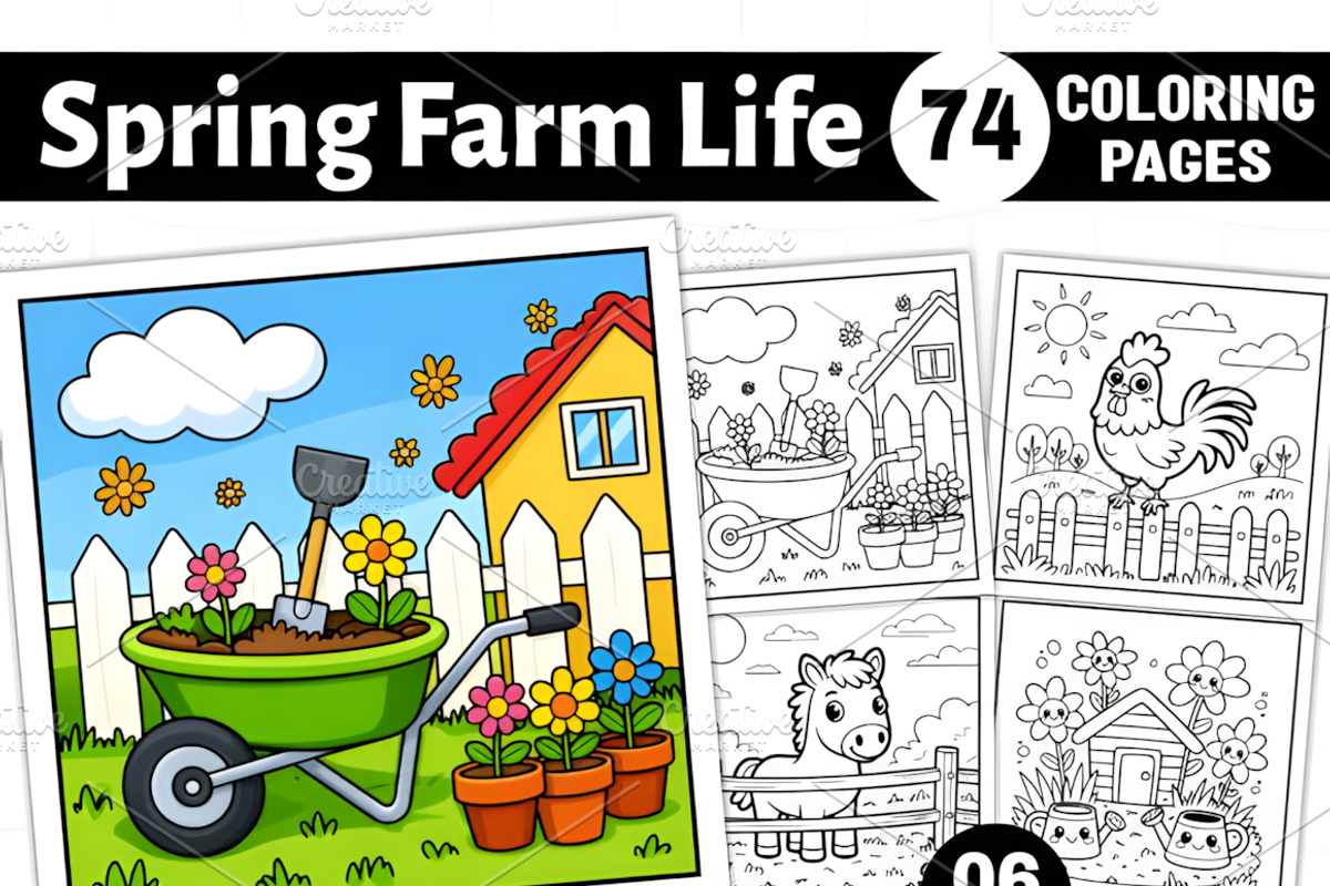 Spring Farm Life Coloring Book Adult, a Decorative Illustration by Ink Gallery (Photo 1 of 9)