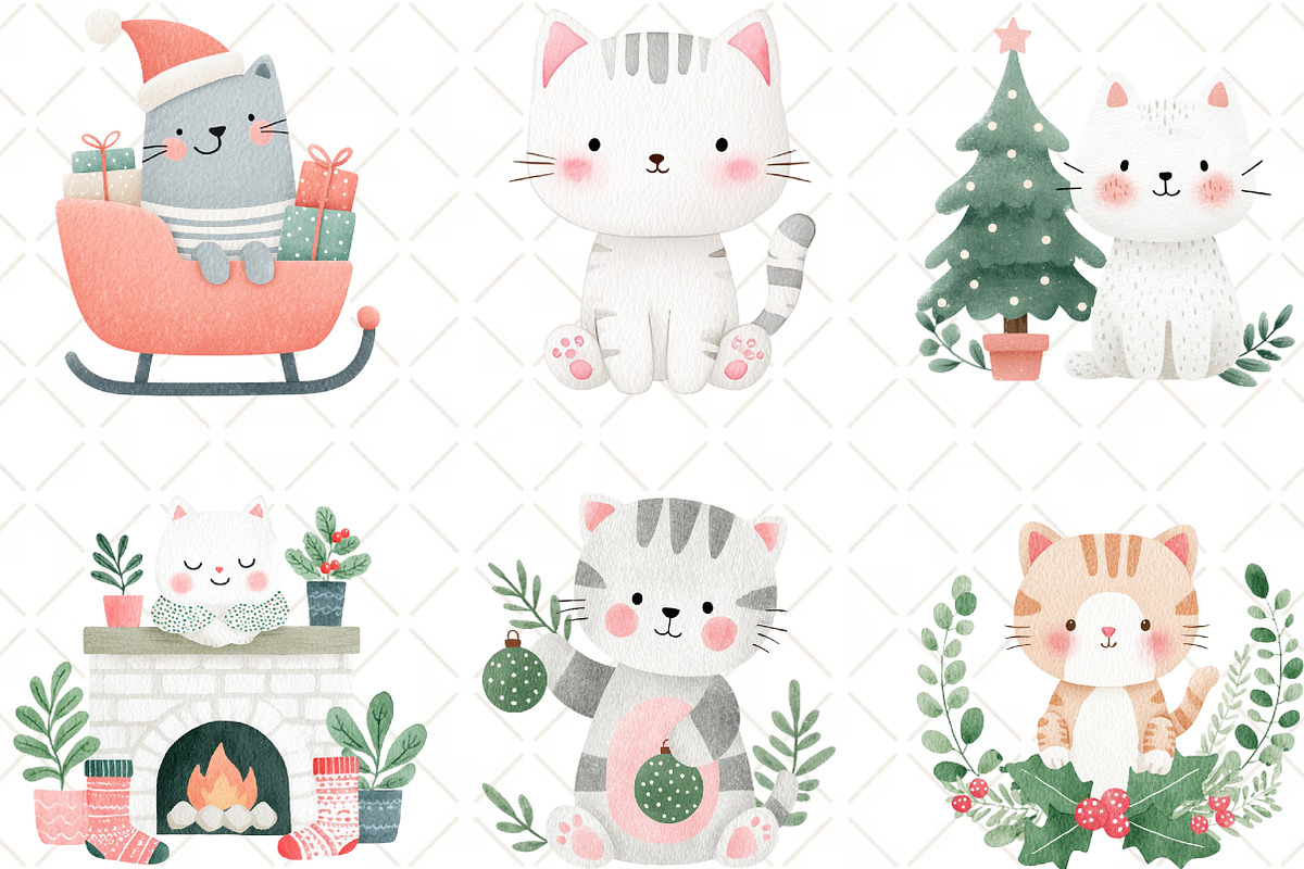 Christmas Cat Clipart, an Illustration by Black Bird Studio (Photo 4 of 6)