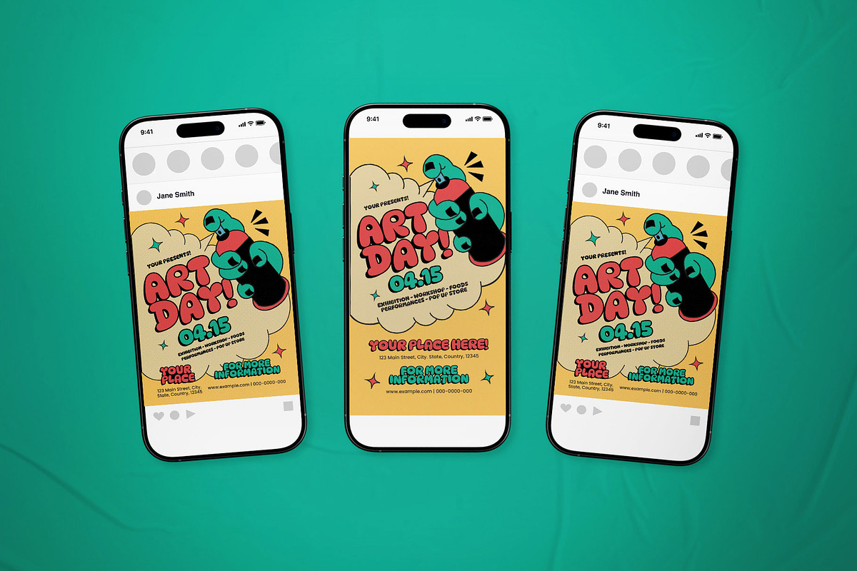 Yellow and Red Retro Art Day Flyer, a Flyer Template by The Good Store (Photo 2 of 2)