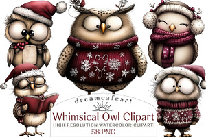 Whimsical Owl Clipart, an Illustration by DreamCafeArt