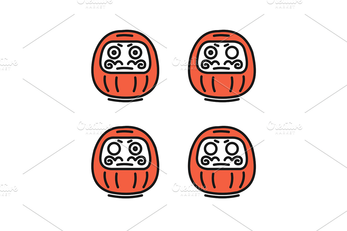 Daruma Thin Line Icons Set. Vector, an Outline Icon by Vector and Templates