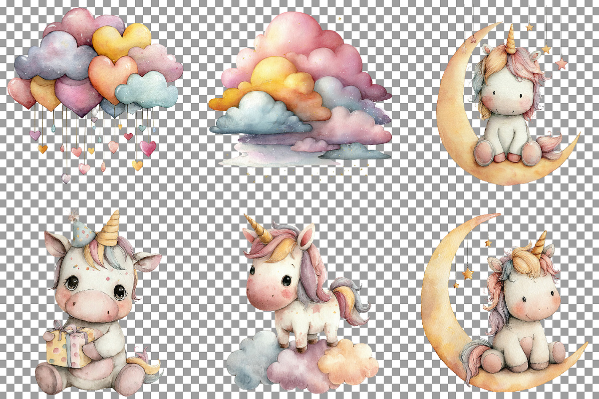 Baby Unicorn Clipart PNG Bundle, an Illustration by Sublimation Artist (Photo 7 of 7)
