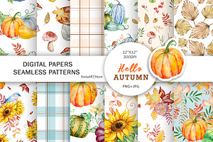 Autumn Pumpkins Seamless Patterns