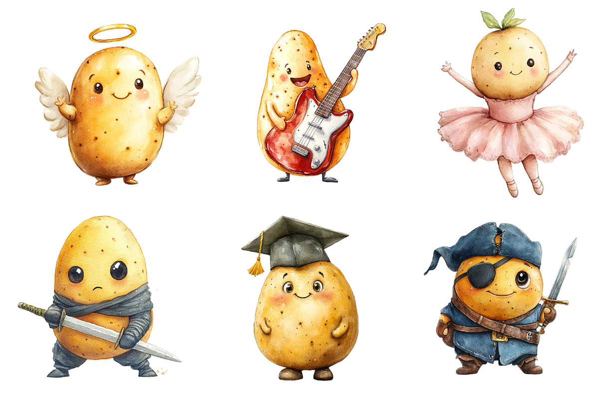 Funny Potato Watercolor Clipart, an Illustration by Dream Creation (Photo 2 of 6)