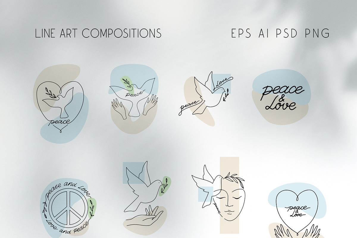 Peace and love line art illustration, an Illustration by Julia M. Watercolor (Photo 3 of 9)