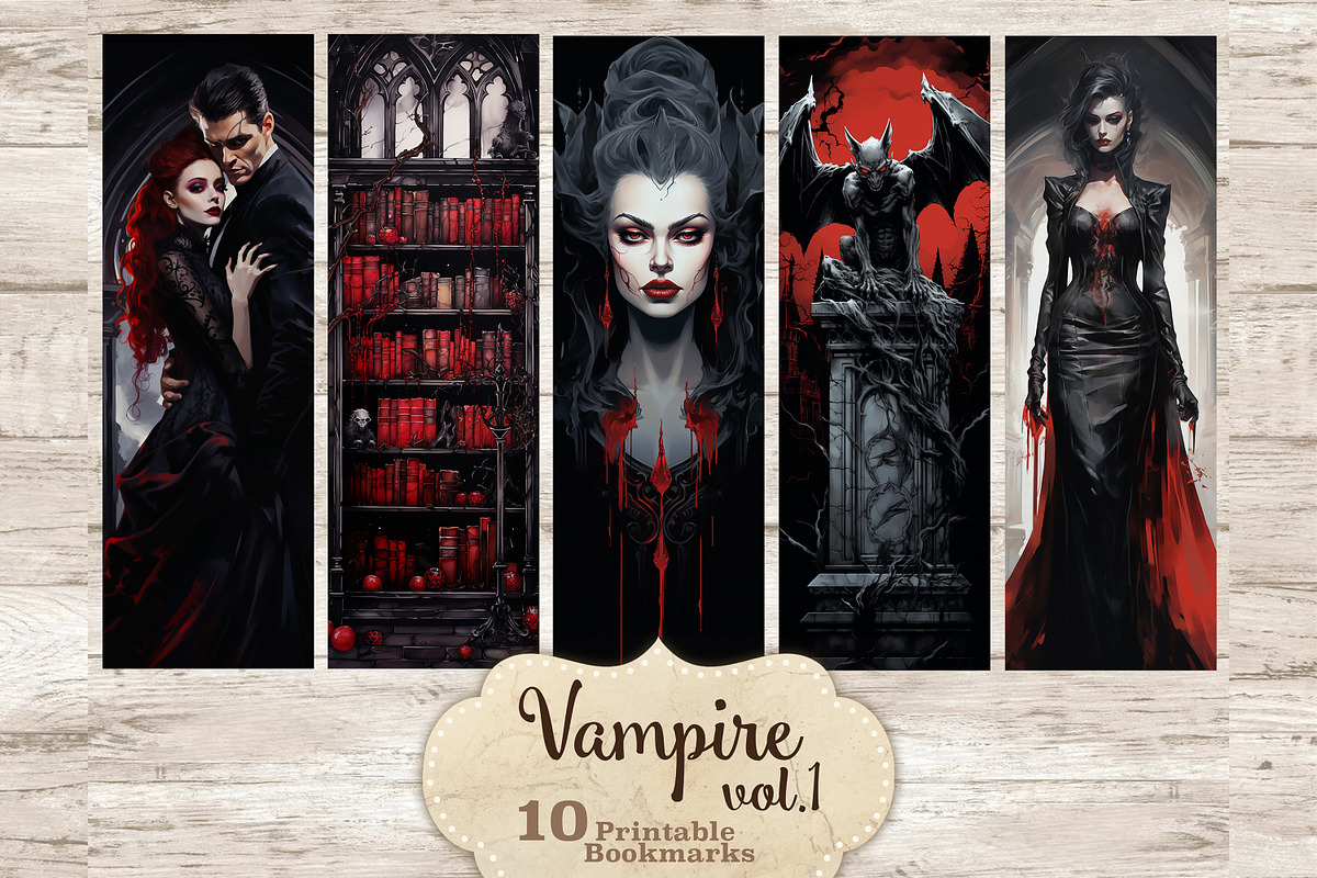 Vampire Bookmarks Printable, a Person Illustration by GlamArtZhanna (Photo 1 of 3)