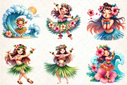 Watercolor Summer Hula Girl Clipart, an Illustration by DreamCafeArt (Thumbnail 2 of 6)