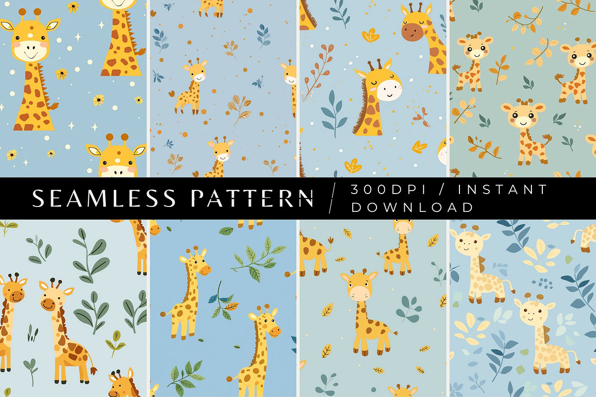 8 Cute Giraffes Seamless Patterns, a Pattern Graphic by Inknfolly (Photo 1 of 5)