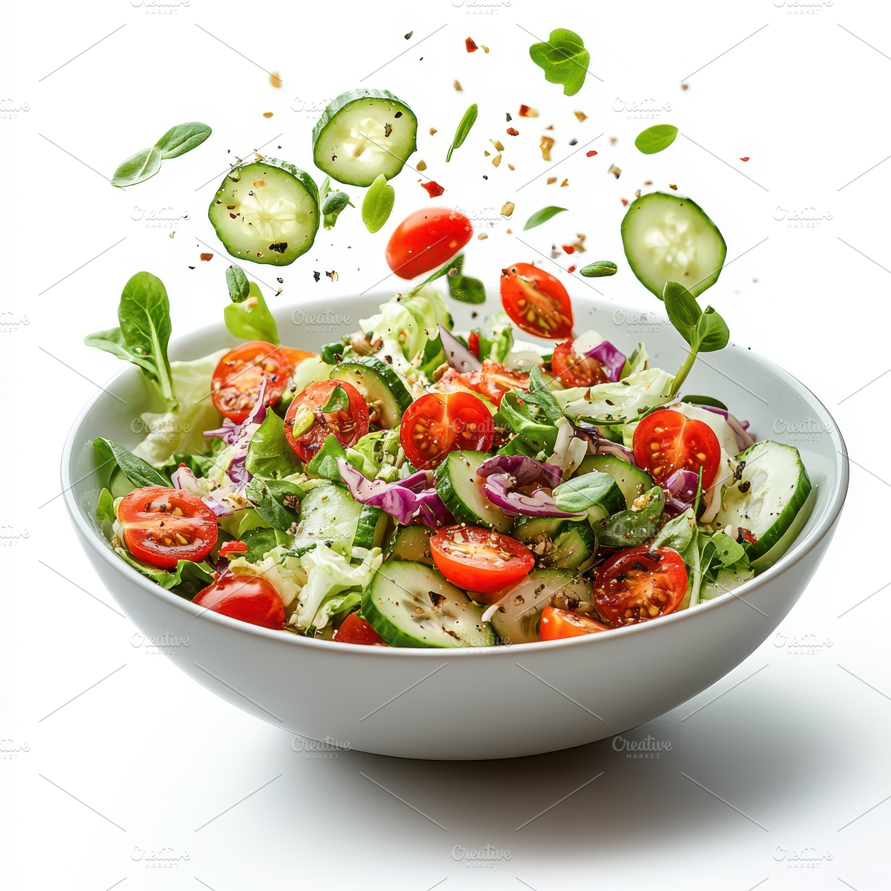 Fresh salad bowl with cucumbers toma, a Food & Drink Photo by Pixeness Studio