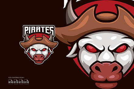 Cow Pirates Esports Mascot Logo, a Poster Template by Gumrega Studio