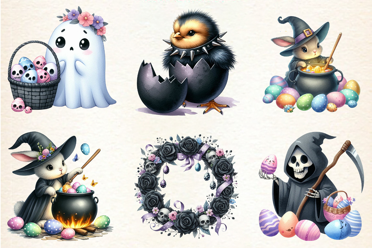Funny Gothic Easter Clipart, an Illustration by DreamArtGraphic (Photo 2 of 4)
