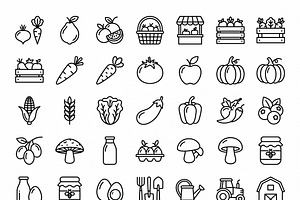 35 Vector Farmers Market Icons, an Outline Icon by adenpinkstore