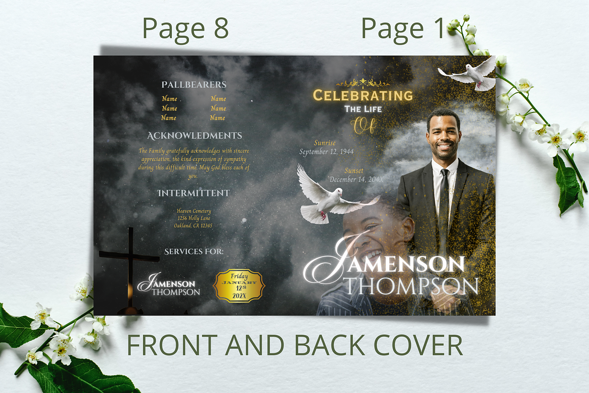 Black and Gold Funeral Program, a Brochure Template by Feel Inspired Digitals (Photo 3 of 6)