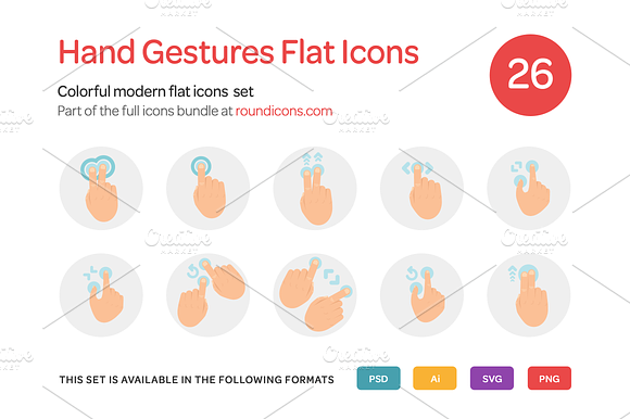 Hand Gestures Flat Icons Set