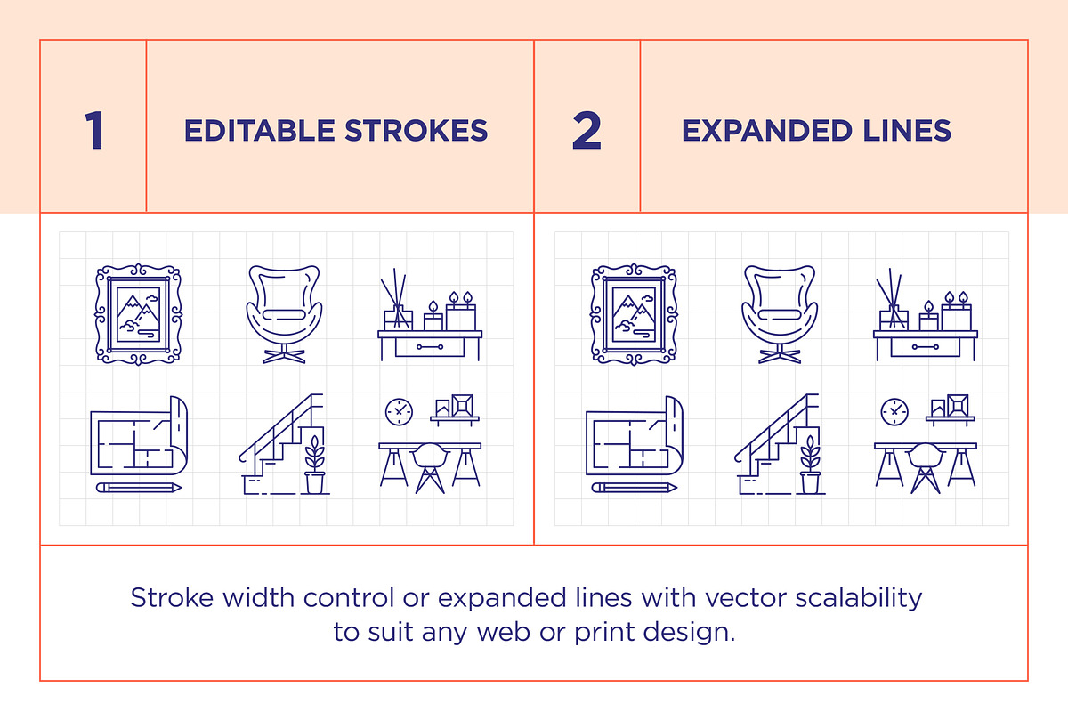 Interior Design line icon set