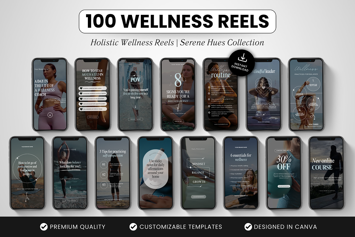 Wellness Instagram Reels Templates, a Social Media Template by DigiPax (Photo 1 of 11)