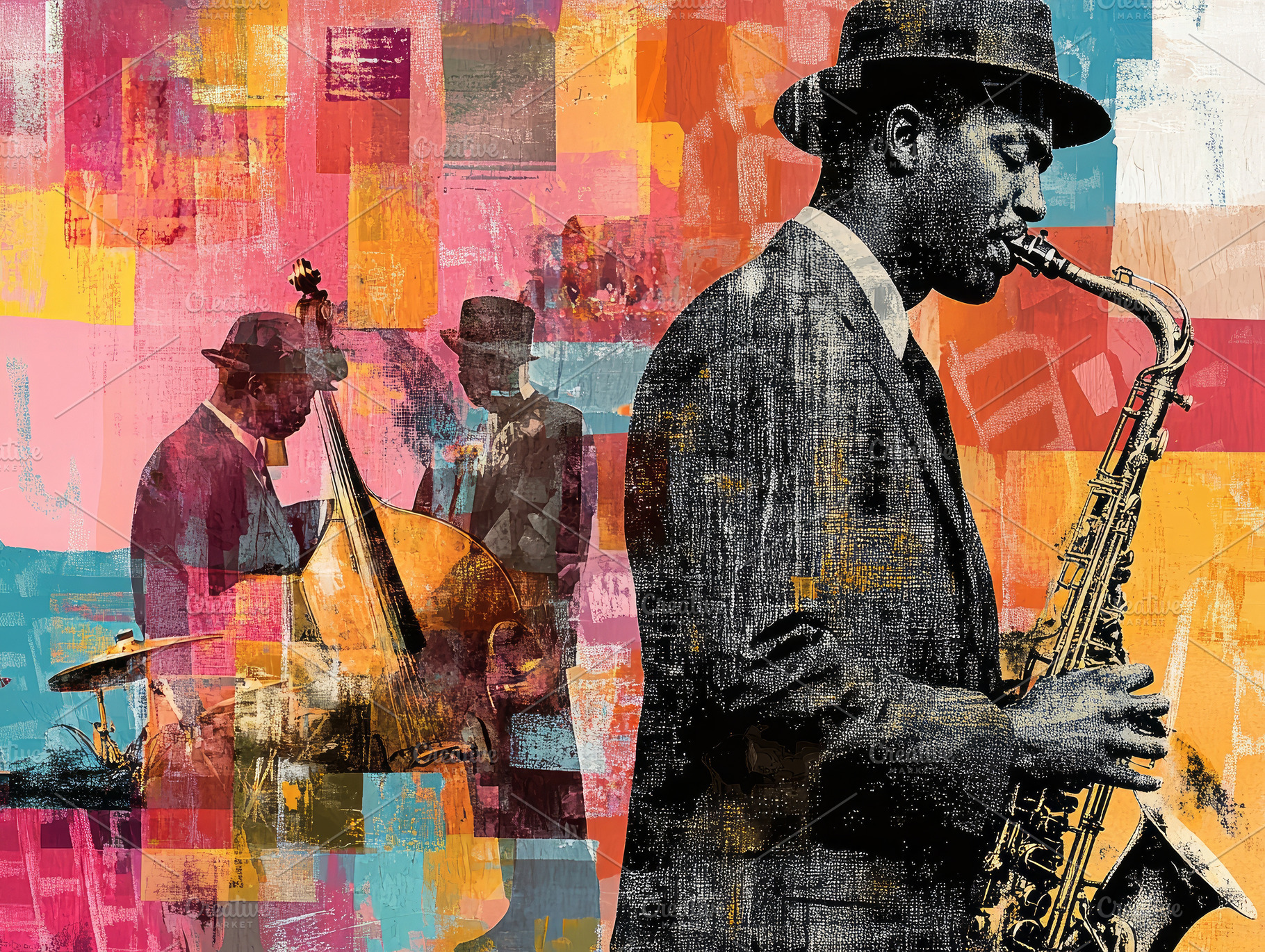 woman musician. Retro collage, a Photo by Pictures for you!!!!!!!!!