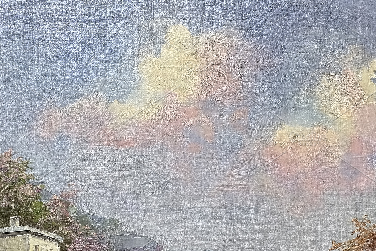 Mediterranean coastal village painting featuring traditional hou, a Decorative Illustration by Anneleven