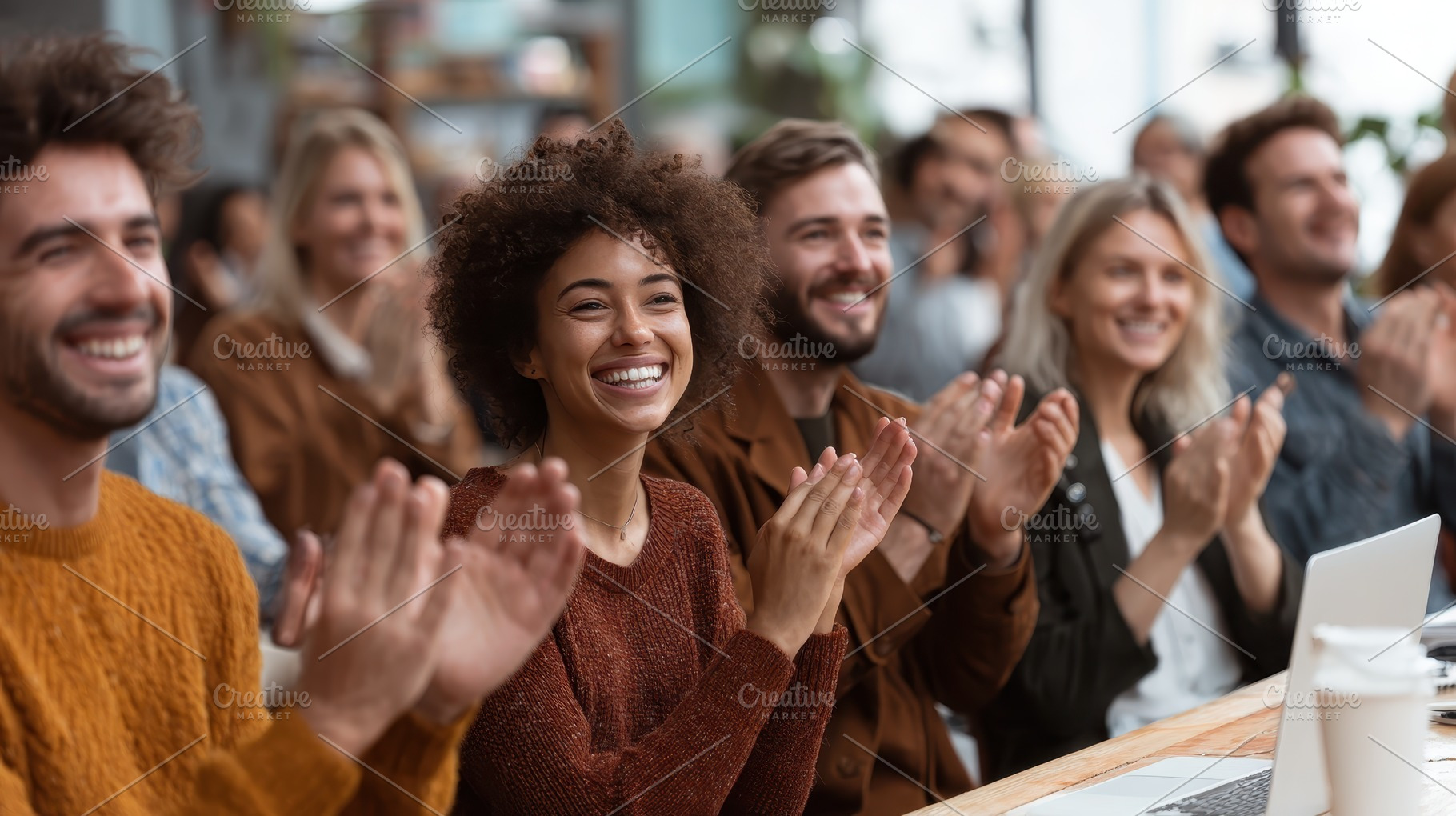 Happy diverse audience applauding en, a Photo by Pixeness Studio