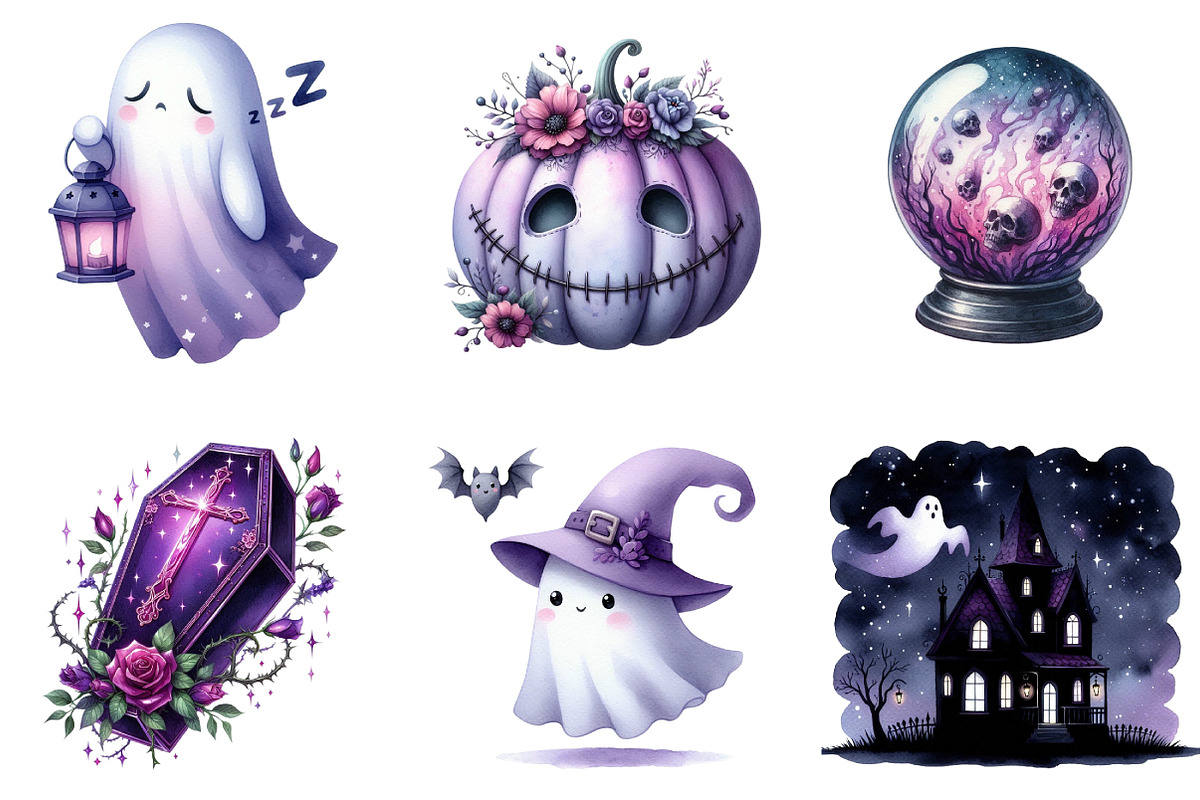 Spooky Purple Halloween Clipart Bund, an Illustration by DreamArtGraphic (Photo 4 of 5)