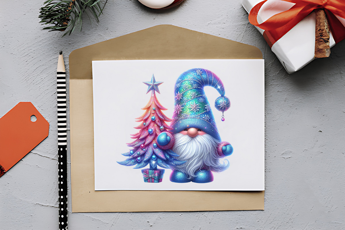 iridescent Christmas Cute Gnome Clip, an Illustration by RobertsArt (Photo 2 of 7)