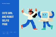 Cute Girl and Robot Selfie Pose, a Person Illustration by Partikusi Design (Thumbnail 1 of 3)