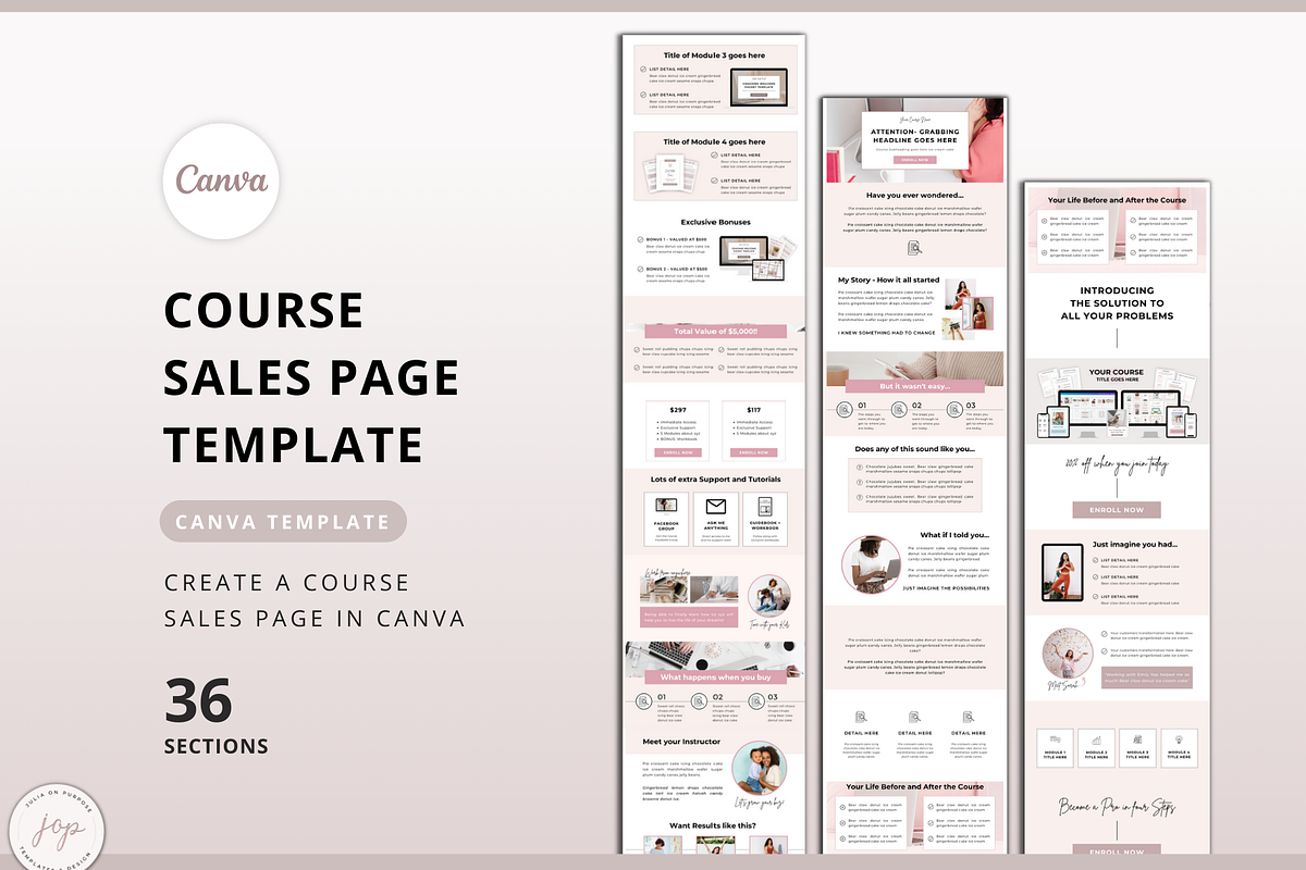 course sales page canva template, a landing page templatejulia