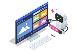 Isometric AI assistant to design a, a Technology Illustration by Golden Sikorka