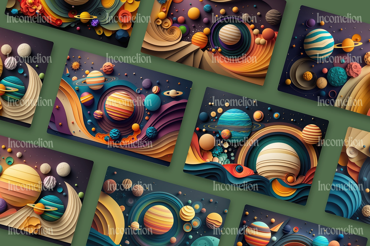20 Papercraft Space Backgrounds, a Decorative Illustration by Incomelion (Photo 5 of 6)