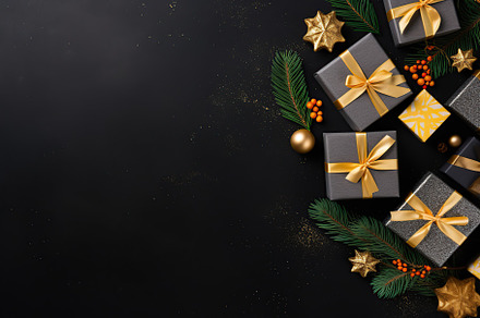 Christmas gift boxes on black background, a Holiday Photo by AlyaAnd