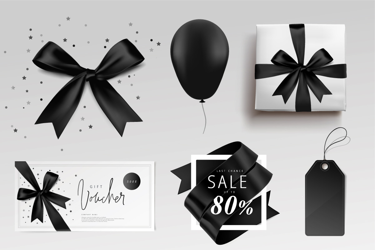 vector black friday bow gift set, a Graphic by vectorprro
