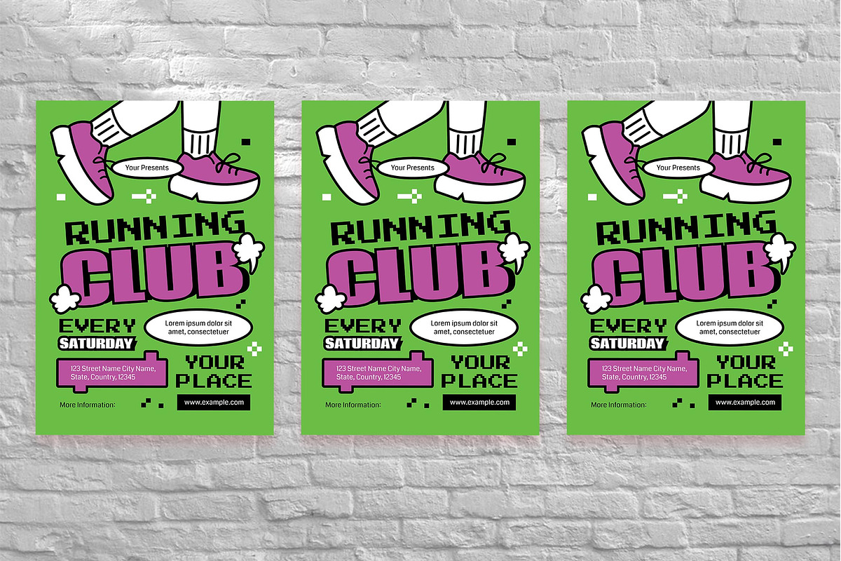 Green Doodle Running Club Flyer Set, a Flyer Template by Aiyari Graphic (Photo 3 of 3)