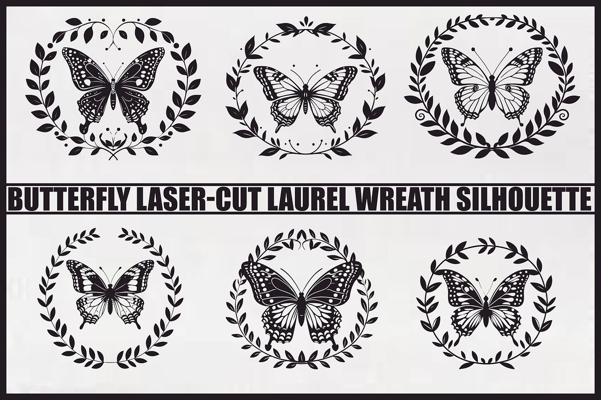 Butterfly Laurel Wreath Set, an Illustration by jahid234 (Photo 1 of 7)