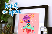 Rocket In Space Print, a Technology Illustration by Cozy Cat Design (Thumbnail 1 of 3)